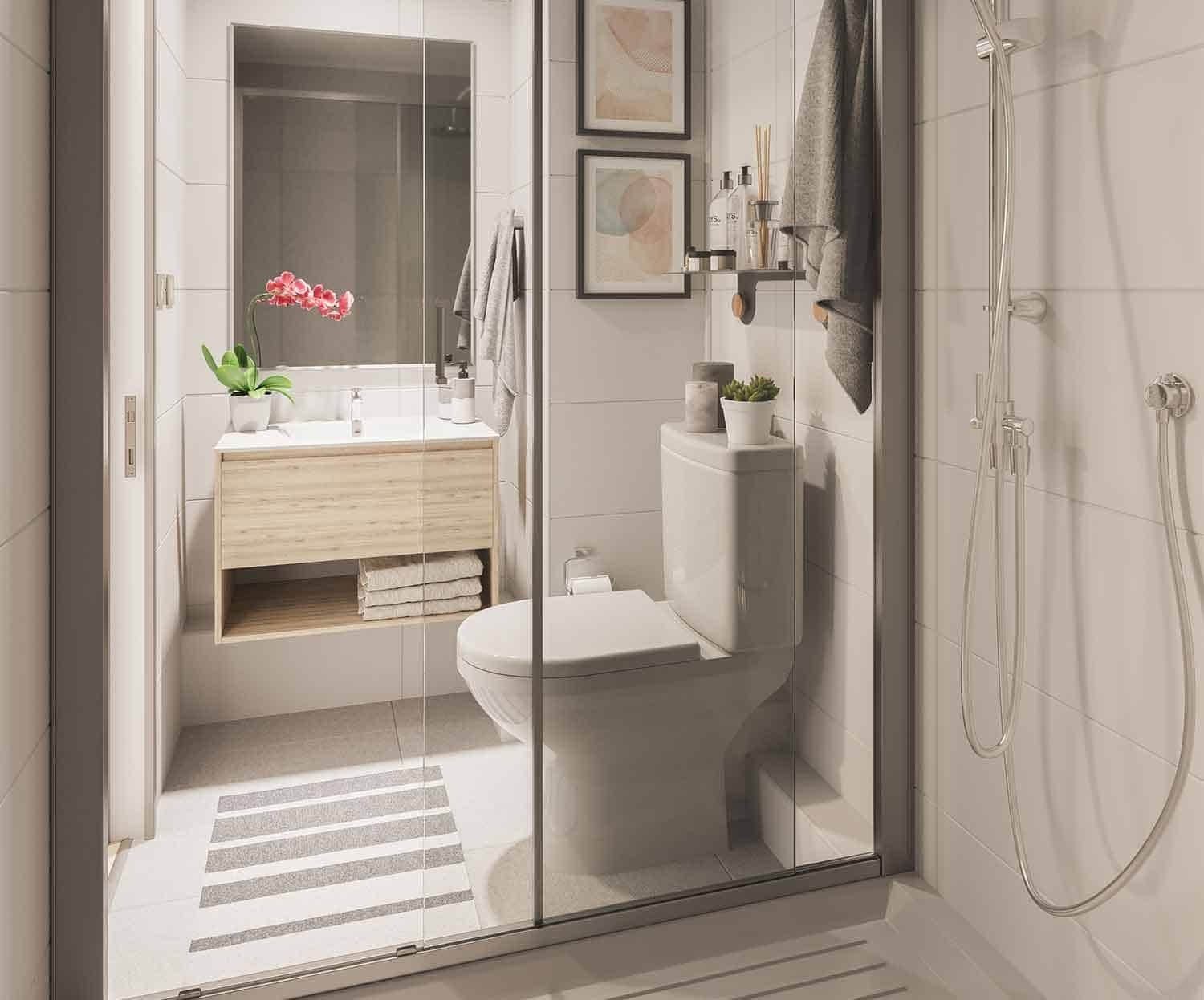 Imagen referencial (render): baño de un departamento en Aldunate