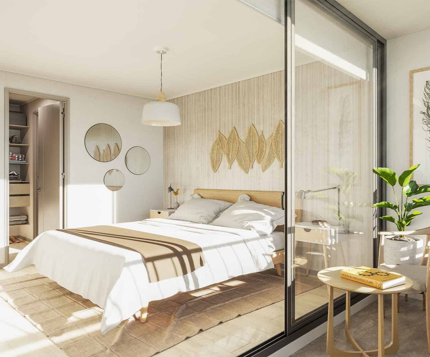 Imagen referencial (render): dormitorio de un departamento en Aldunate