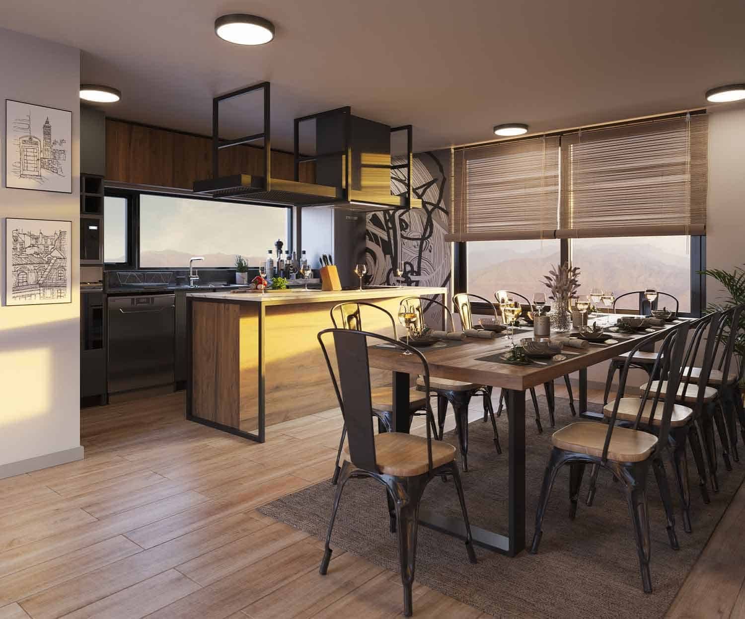 Imagen referencial (render): quincho interior de Aldunate
